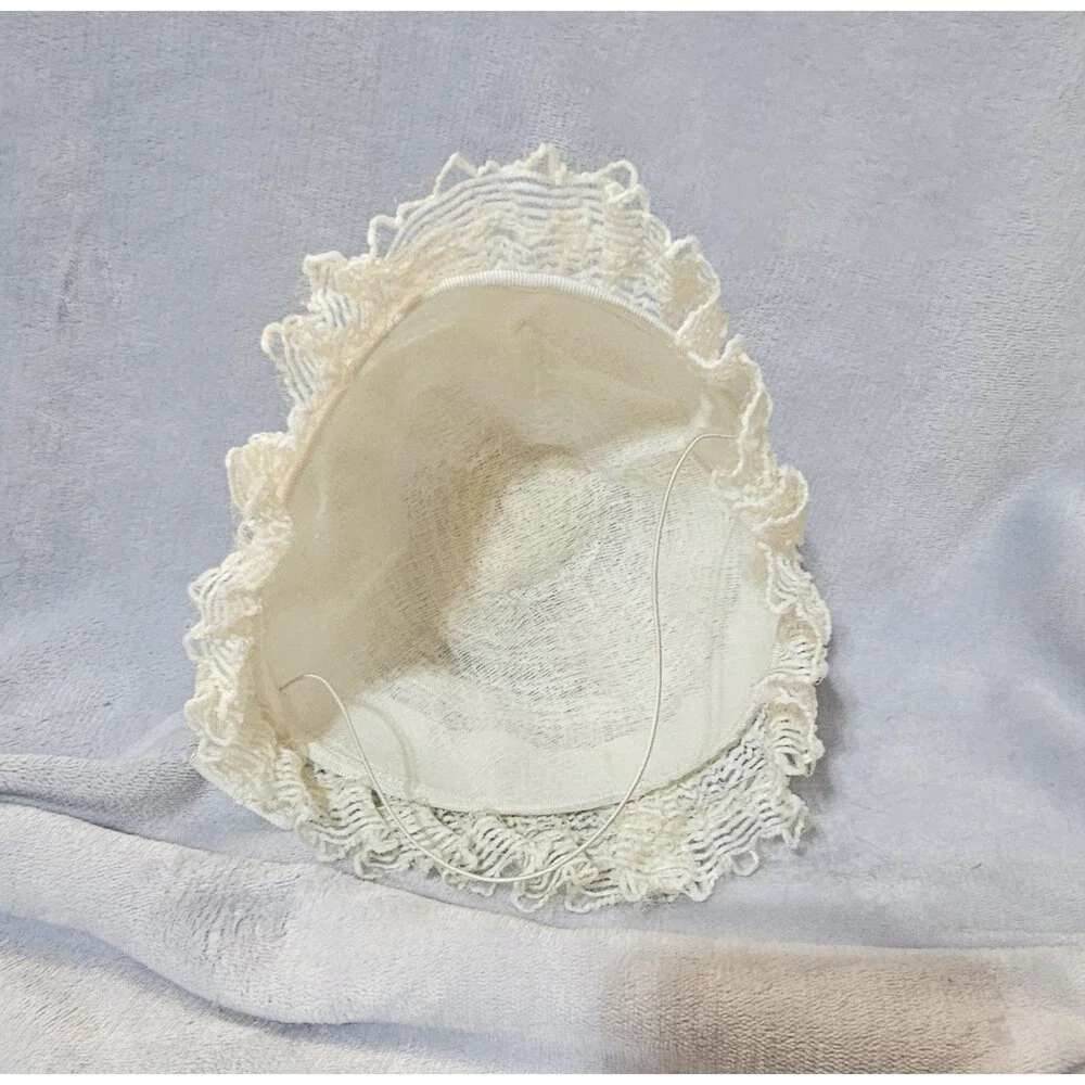 Vintage Baby Bonnet Lace Trim Ivory Christening Special Occasion